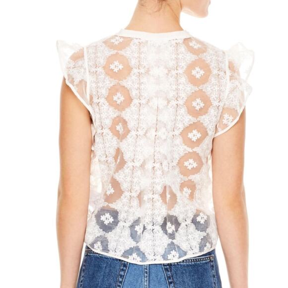 Sandro Paris Victoria White Sheer Lace Ruffle Top - Picture 2 of 12
